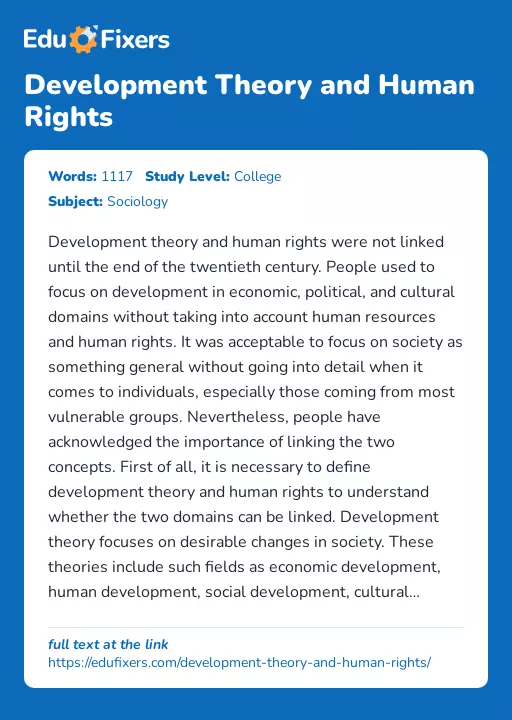 Development Theory and Human Rights - Essay Preview