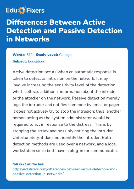 Differences Between Active Detection and Passive Detection in Networks - Essay Preview
