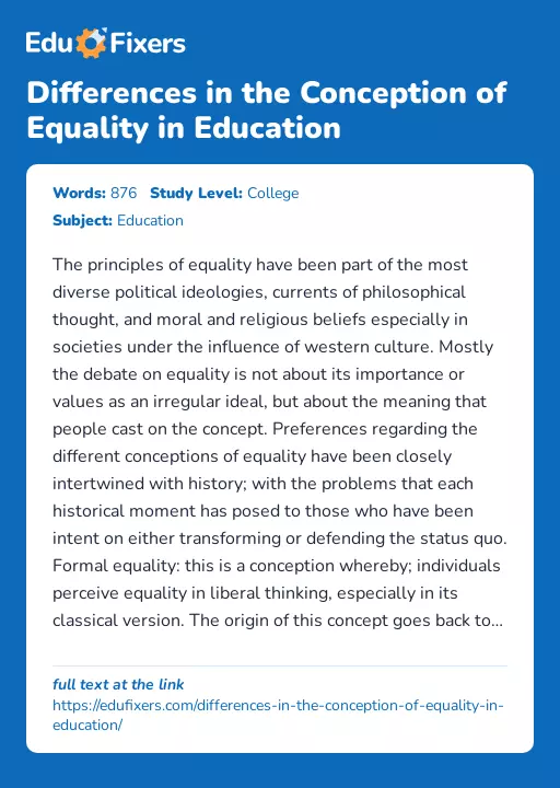 Differences in the Conception of Equality in Education - Essay Preview
