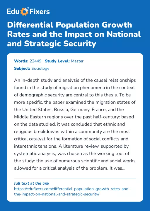 Differential Population Growth Rates and the Impact on National and Strategic Security - Essay Preview