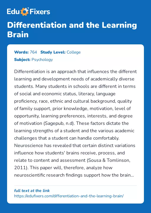 Differentiation and the Learning Brain - Essay Preview