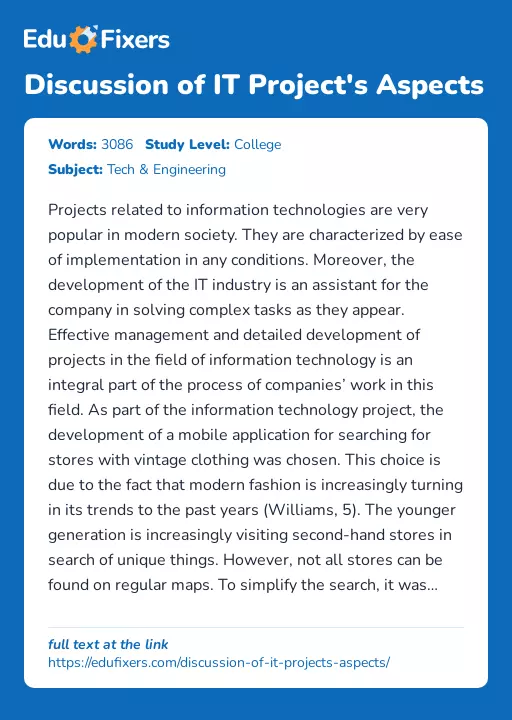Discussion of IT Project's Aspects - Essay Preview