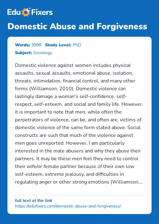 Domestic Abuse and Forgiveness - Essay Preview