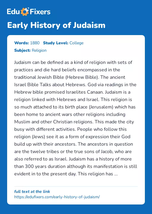 Early History of Judaism - Essay Preview