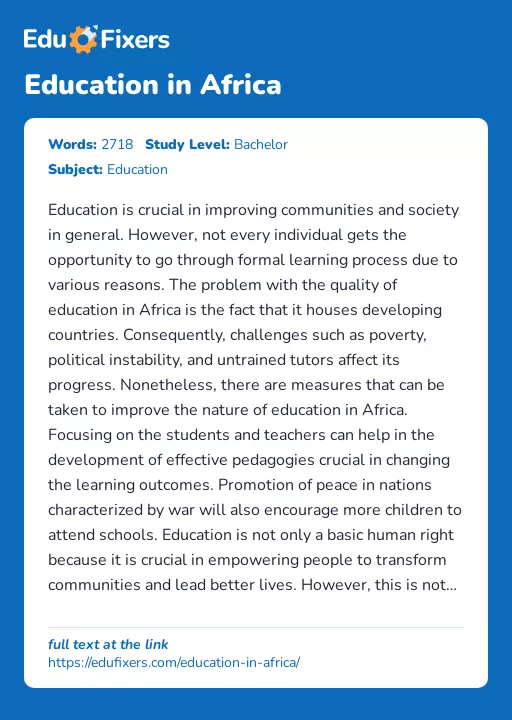 Education in Africa - Essay Preview