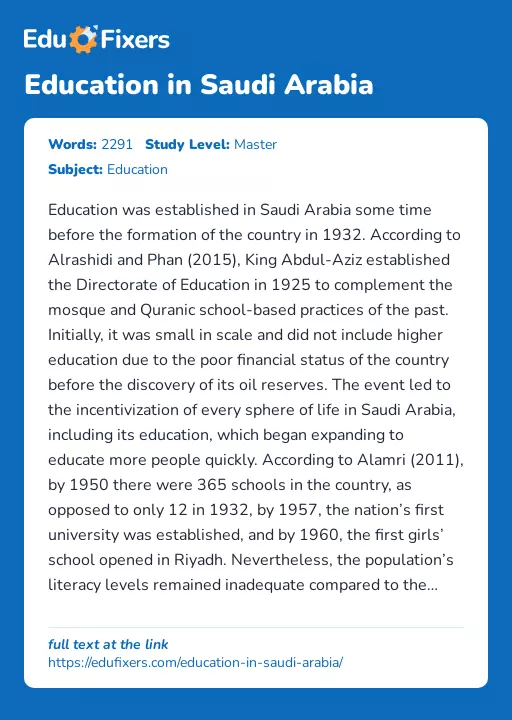 Education in Saudi Arabia - Essay Preview