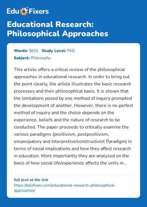 Educational Research: Philosophical Approaches - Essay Preview