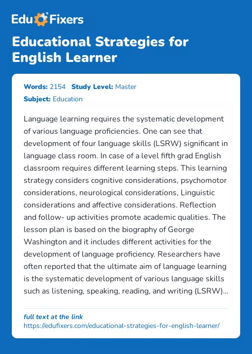 Educational Strategies for English Learner - Essay Preview