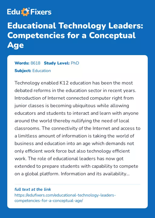 Educational Technology Leaders: Competencies for a Conceptual Age - Essay Preview
