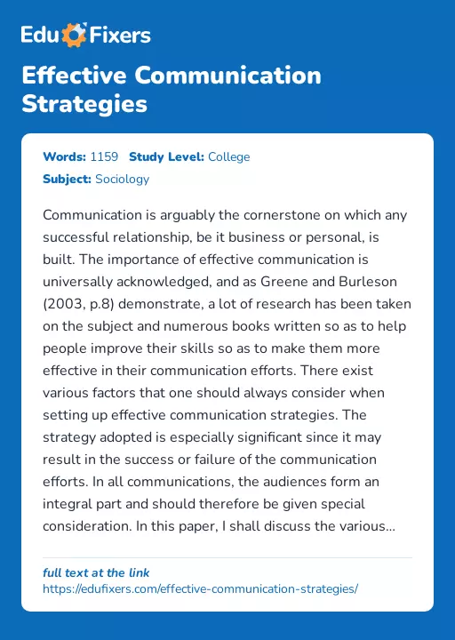 Effective Communication Strategies - Essay Preview