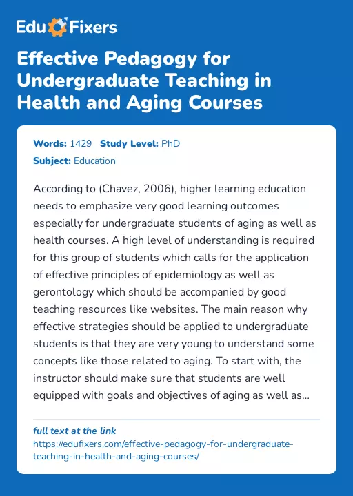 Effective Pedagogy for Undergraduate Teaching in Health and Aging Courses - Essay Preview