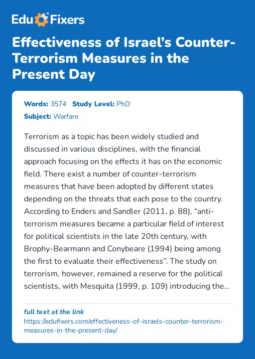 Effectiveness of Israel’s Counter-Terrorism Measures in the Present Day - Essay Preview