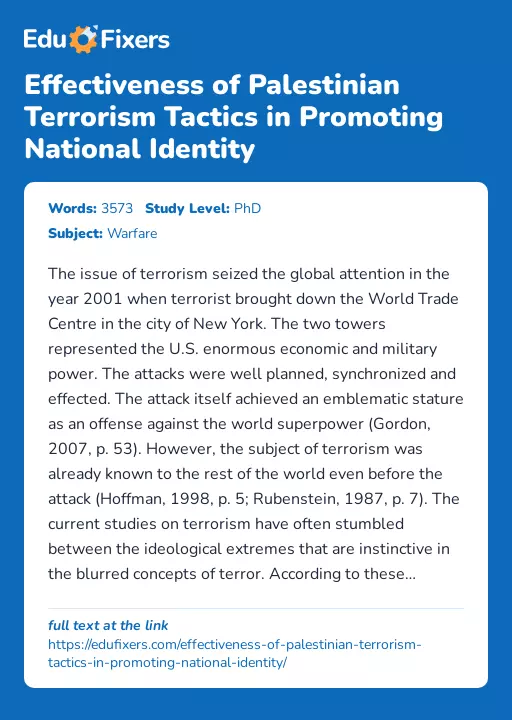 Effectiveness of Palestinian Terrorism Tactics in Promoting National Identity - Essay Preview