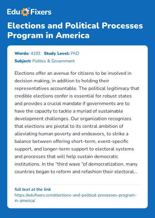 Elections and Political Processes Program in America - Essay Preview