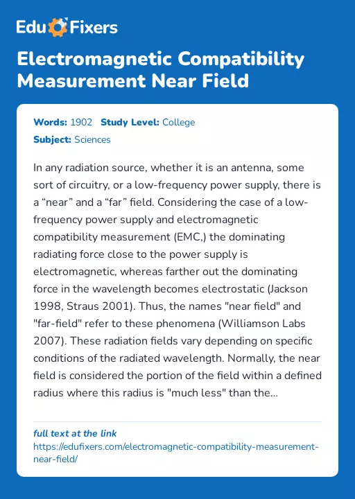 Electromagnetic Compatibility Measurement Near Field - Essay Preview