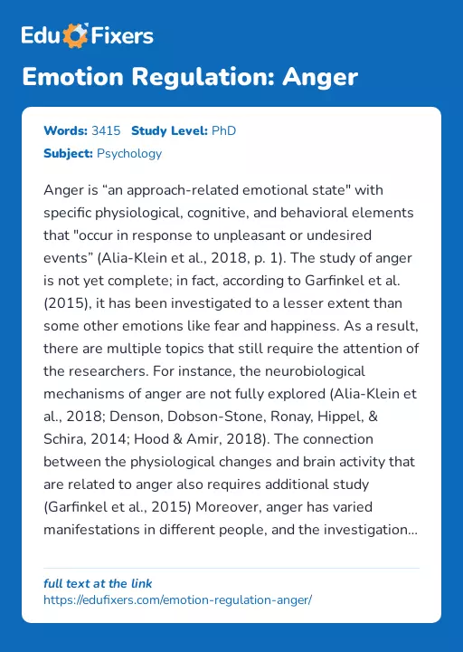 Emotion Regulation: Anger - Essay Preview