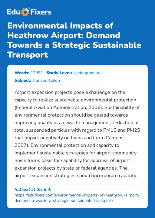 Environmental Impacts of Heathrow Airport: Demand Towards a Strategic Sustainable Transport - Essay Preview