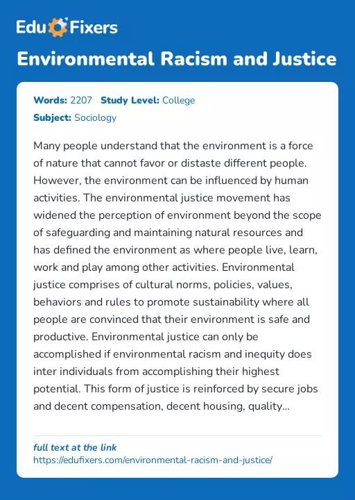 Environmental Racism and Justice - Essay Preview
