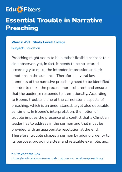 Essential Trouble in Narrative Preaching - Essay Preview