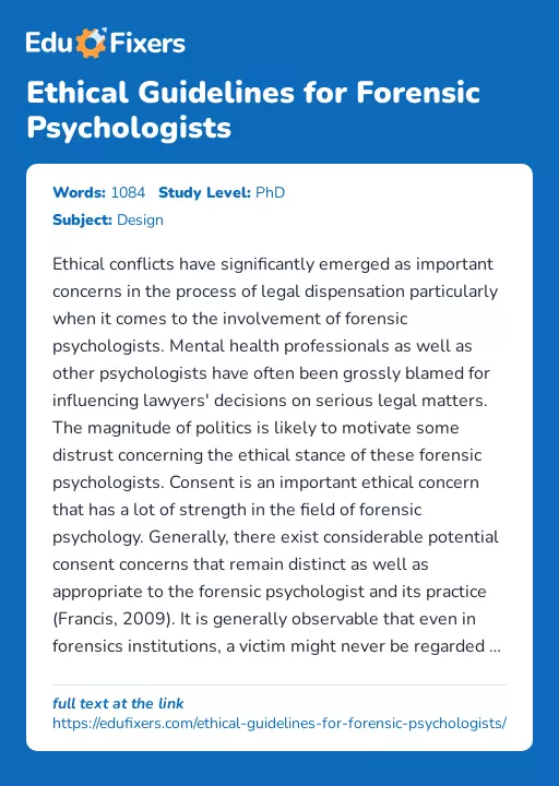 Ethical Guidelines for Forensic Psychologists - Essay Preview