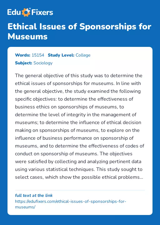 Ethical Issues of Sponsorships for Museums - Essay Preview