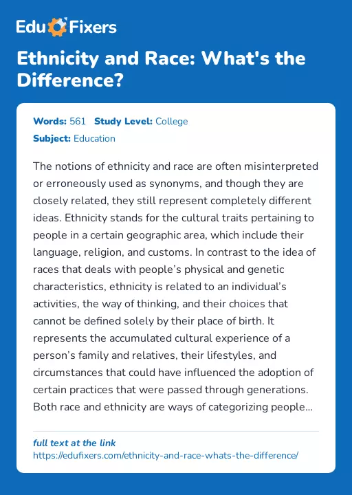 Ethnicity and Race: What's the Difference? - Essay Preview