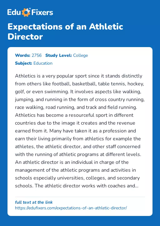 Expectations of an Athletic Director - Essay Preview