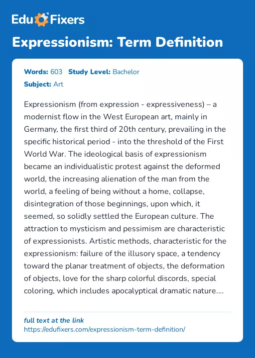 Expressionism: Term Definition - Essay Preview