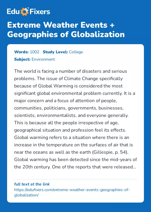Extreme Weather Events + Geographies of Globalization - Essay Preview