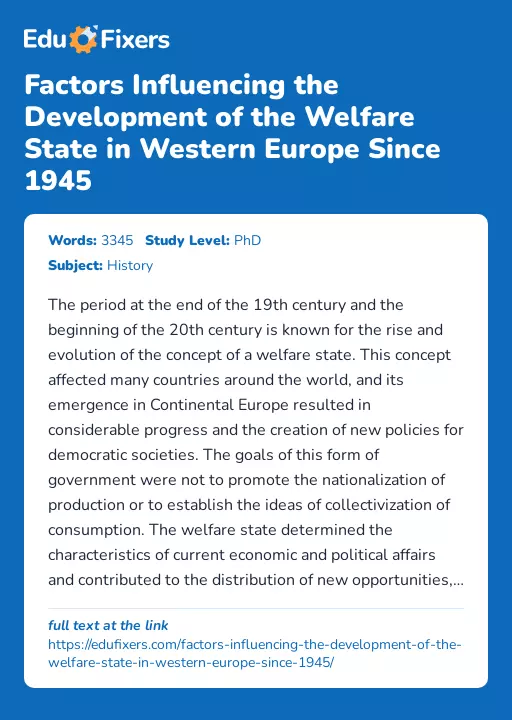 Factors Influencing the Development of the Welfare State in Western Europe Since 1945 - Essay Preview