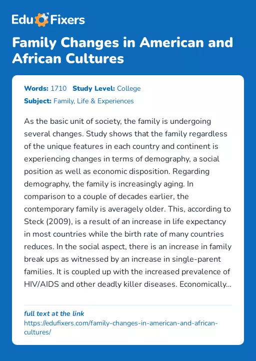 Family Changes in American and African Cultures - Essay Preview