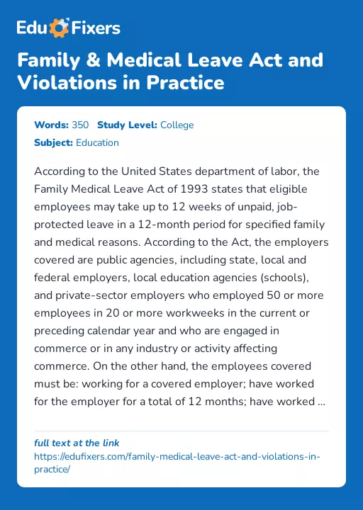 Family & Medical Leave Act and Violations in Practice - Essay Preview