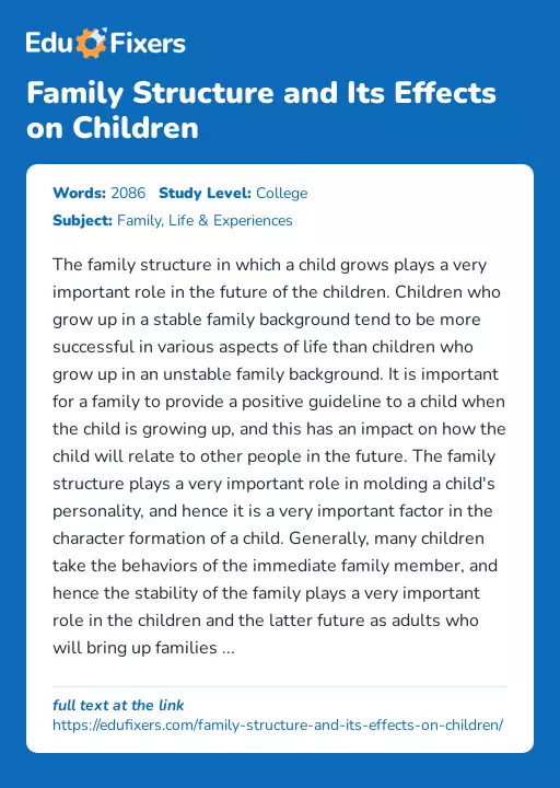 Family Structure and Its Effects on Children - Essay Preview