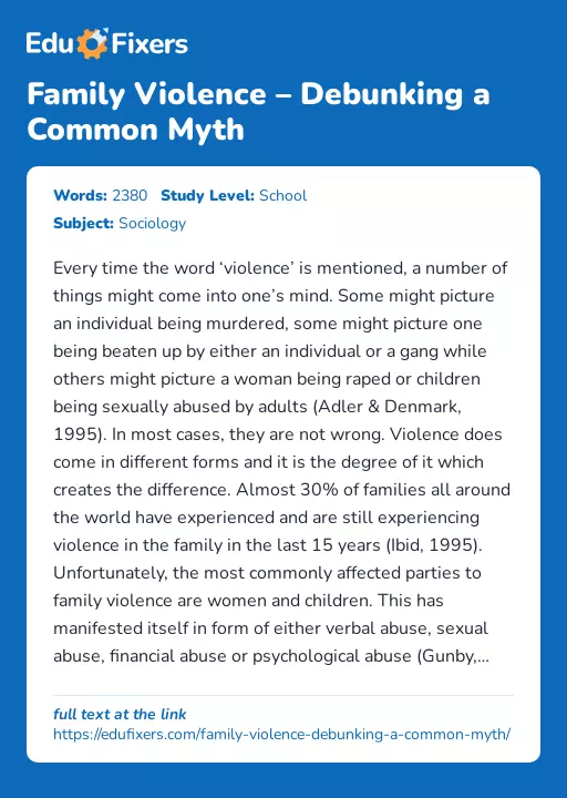 Family Violence – Debunking a Common Myth - Essay Preview