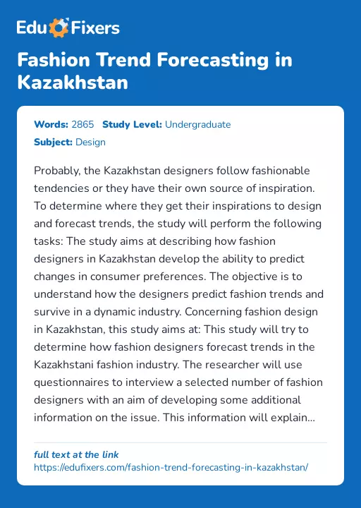 Fashion Trend Forecasting in Kazakhstan - Essay Preview