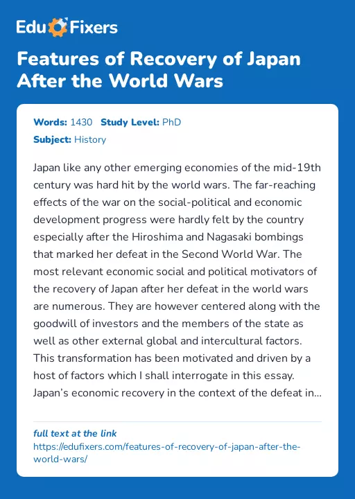 Features of Recovery of Japan After the World Wars - Essay Preview