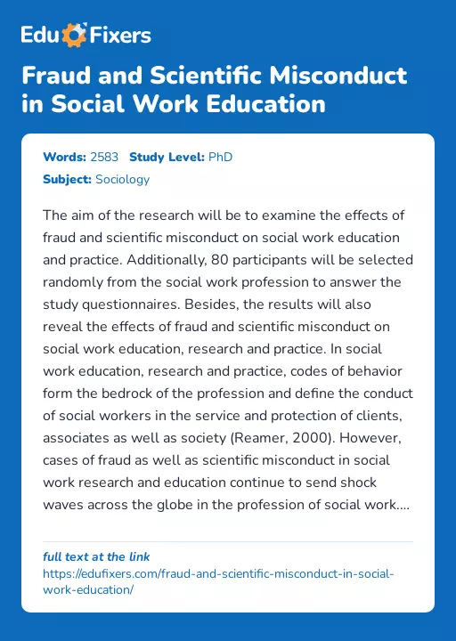 Fraud and Scientific Misconduct in Social Work Education - Essay Preview