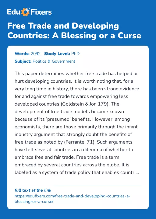 Free Trade and Developing Countries: A Blessing or a Curse - Essay Preview