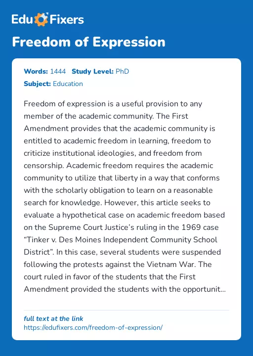 Freedom of Expression - Essay Preview