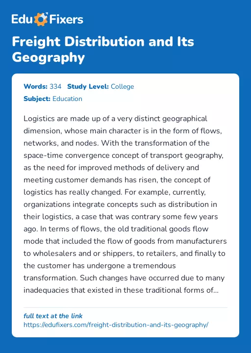 Freight Distribution and Its Geography - Essay Preview