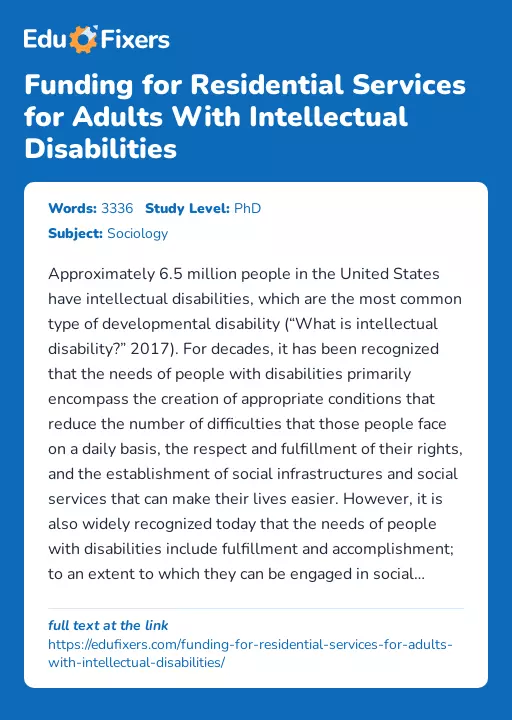 Funding for Residential Services for Adults With Intellectual Disabilities - Essay Preview