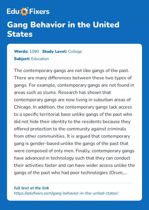Gang Behavior in the United States - Essay Preview