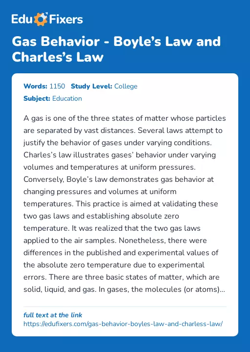 Gas Behavior - Boyle’s Law and Charles’s Law - Essay Preview