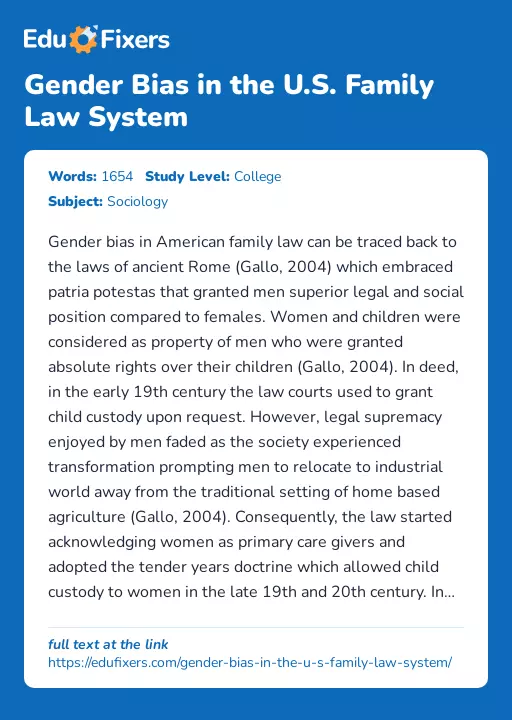 Gender Bias in the U.S. Family Law System - Essay Preview