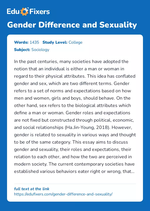 Gender Difference and Sexuality - Essay Preview