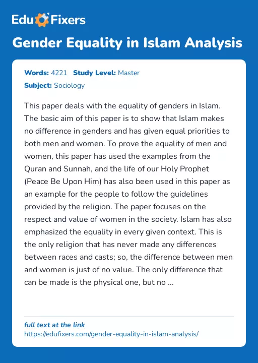Gender Equality in Islam Analysis - Essay Preview