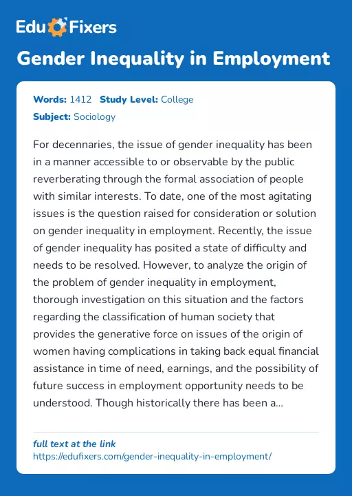 Gender Inequality in Employment - Essay Preview
