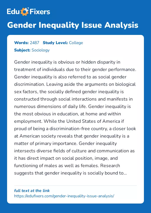 Gender Inequality Issue Analysis - Essay Preview