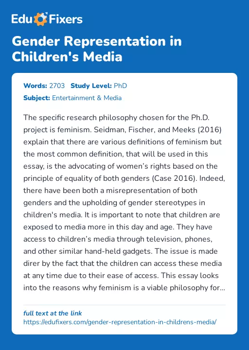 Gender Representation in Children's Media - Essay Preview