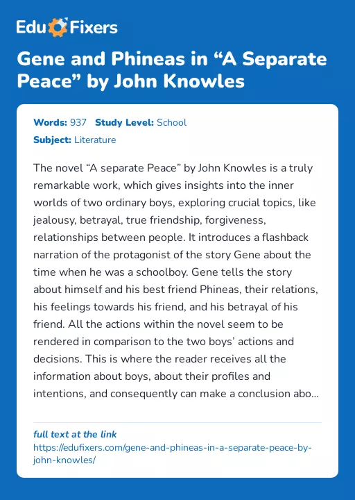 Gene and Phineas in “A Separate Peace” by John Knowles - Essay Preview